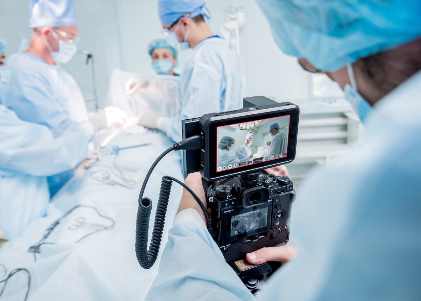 Physician profile video filming with a doctor in a healthcare practice
